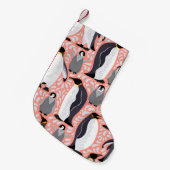 keizerpinguïns en hun cubussen op een roze patroon kleine kerstsok (Voorkant (Hangend))