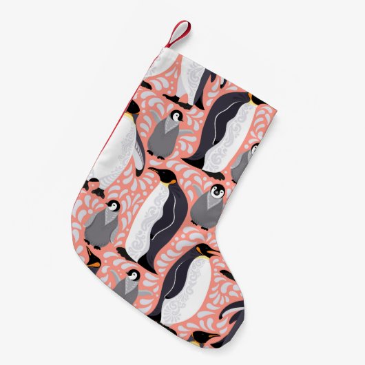 keizerpinguïns en hun cubussen op een roze patroon kleine kerstsok (Voorkant (Hangend))