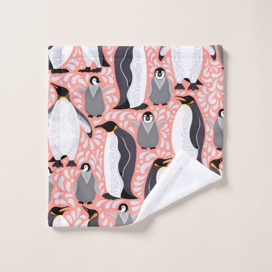 keizerpinguïns en hun cubussen op een roze patroon washandje (Wasdoekje)