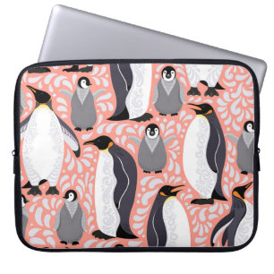 Keizerpinguïns, welpen, roze decoratief patroon. laptop sleeve