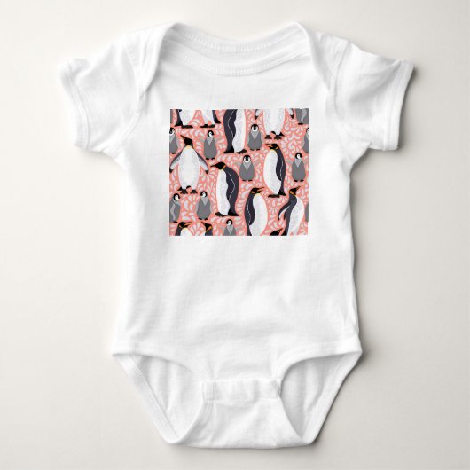 Keizerpinguïns, welpen, roze decoratief patroon. romper (Voorkant)