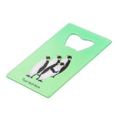 Keizerspinguïn gebruikt een mobiele telefoon creditkaart flessenopener (Achterkant Gekanteld)