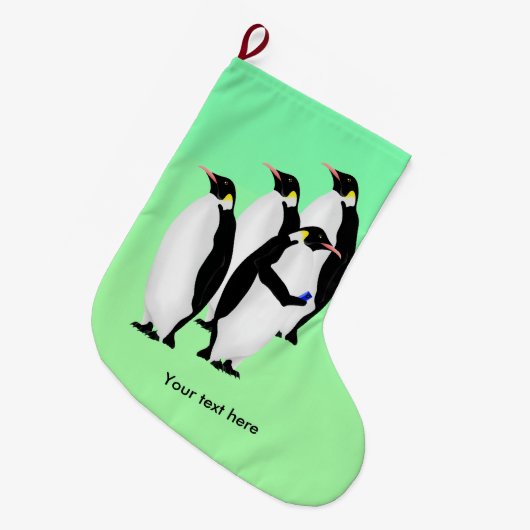 Keizerspinguïn gebruikt een mobiele telefoon grote kerstsok (Voorkant (Hangend))