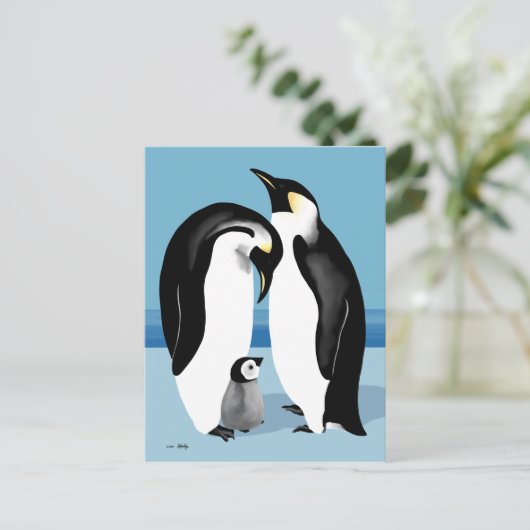 Keizerspinguïn met Baby chick Briefkaart (Staand voorkant)
