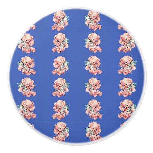 Kekkerroze teddies keramische knop (Voorkant)