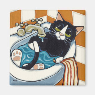 Keky Cat Bathing in Sink Illustration Magneet