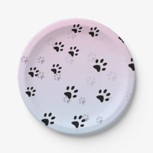 Keky Katten Voetafdrukken Roze en Blauw Papieren Bordje