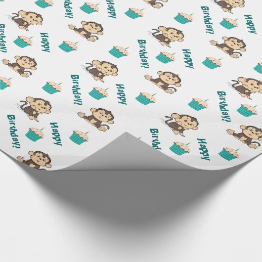 Keky Monkey Birthday wrappaper Cadeaupapier (Hoek)
