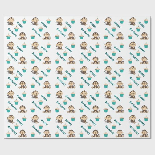 Keky Monkey Birthday wrappaper Cadeaupapier (Vlak)