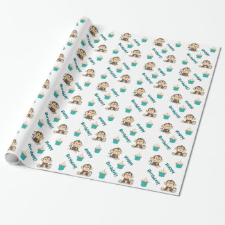 Keky Monkey Birthday wrappaper Cadeaupapier