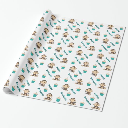 Keky Monkey Birthday wrappaper Cadeaupapier (Uitgerold)