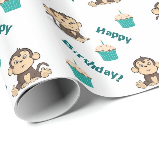 Keky Monkey Birthday wrappaper Cadeaupapier (Rol Hoek)