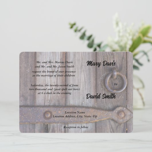 Kelder deur Handvat bruiloft uitnodiging (Staand voorkant)