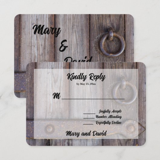 Kelder Deurgreep Bruiloft RSVP Kaart (Voorkant / Achterkant)