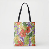 Keleah Tropical Hawaiian Hibiscus Orchids Beach Tote Bag (Voorkant)