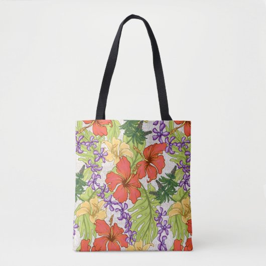 Keleah Tropical Hawaiian Hibiscus Orchids Beach Tote Bag (Voorkant)