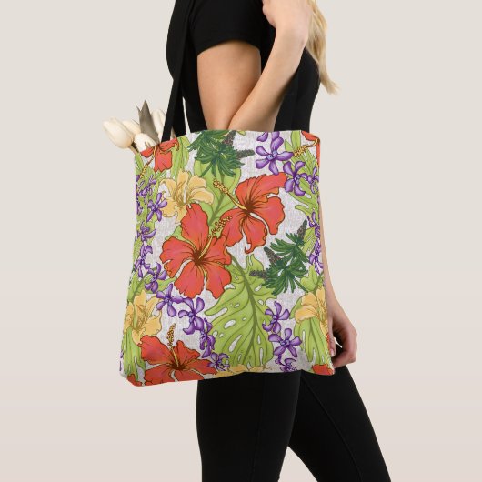 Keleah Tropical Hawaiian Hibiscus Orchids Beach Tote Bag (Dichtbij)