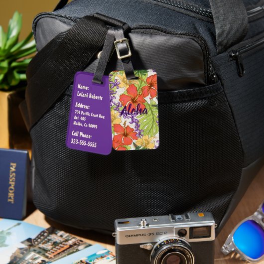 Keleah Tropische Hawaiiaanse Hibiscus en Orchideeë Bagagelabel (Voorkant /achterkant)