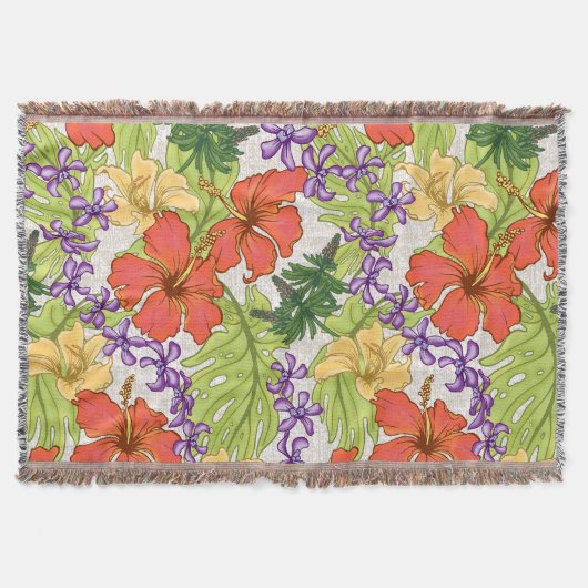 Keleah Tropische Hawaiiaanse Hibiscus en Orchideeë Deken (Voorkant)
