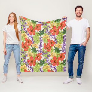 Keleah Tropische Hawaiiaanse Hibiscus en Orchideeë Fleece Deken