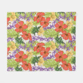 Keleah Tropische Hawaiiaanse Hibiscus en Orchideeë Fleece Deken (Voorkant (Horizontaal))