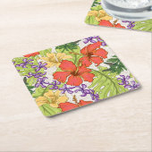 Keleah Tropische Hawaiiaanse Hibiscus en Orchideeë Kartonnen Onderzetters (Schuin)