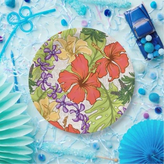 Keleah Tropische Hawaiiaanse Hibiscus en Orchideeë Papieren Bordje (Feest)