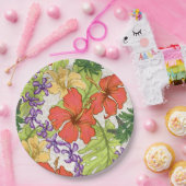 Keleah Tropische Hawaiiaanse Hibiscus en Orchideeë Papieren Bordje (Feest)