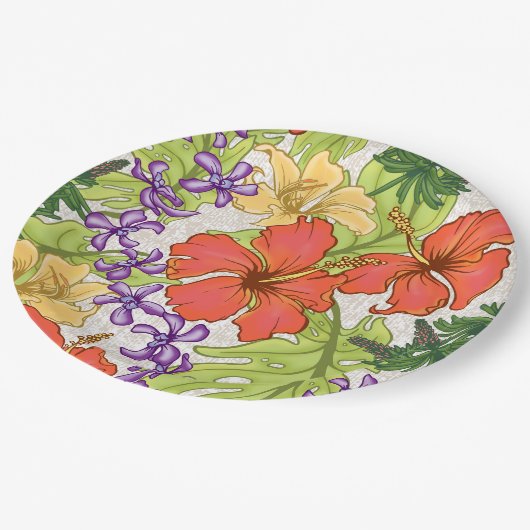 Keleah Tropische Hawaiiaanse Hibiscus en Orchideeë Papieren Bordje (Gekanteld)