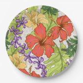 Keleah Tropische Hawaiiaanse Hibiscus en Orchideeë Papieren Bordje (Voorkant)