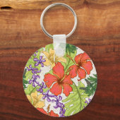 Keleah Tropische Hawaiiaanse Hibiscus en Orchideeë Sleutelhanger (Voorkant)