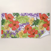 Keleah Tropische Hawaiiaanse Hibiscus en Orchideeë Strandlaken (Voorkant)