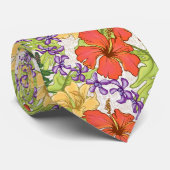 Keleah Tropische Hawaiiaanse Hibiscus en Orchideeë Stropdas (Opgerold)
