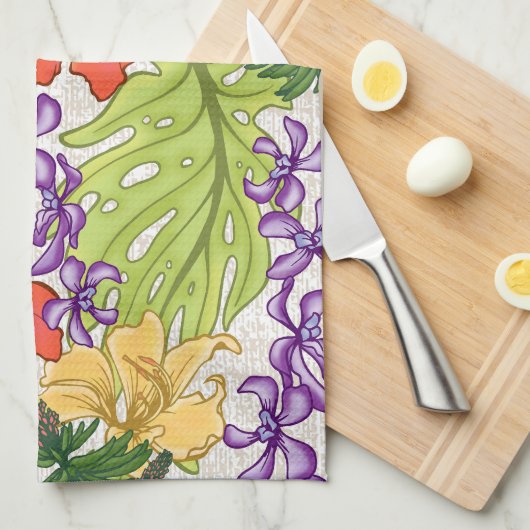 Keleah Tropische Hawaiiaanse Hibiscus en Orchideeë Theedoek (Quarter Fold)