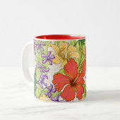 Keleah Tropische Hawaiiaanse Hibiscus en Orchideeë Tweekleurige Koffiemok (Voorkant links)