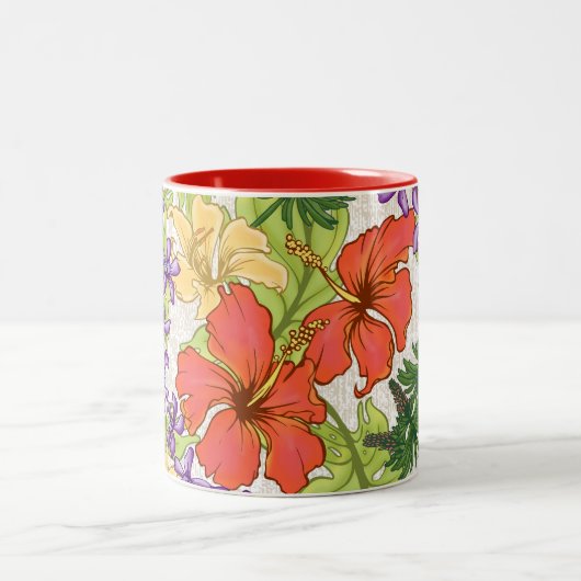 Keleah Tropische Hawaiiaanse Hibiscus en Orchideeë Tweekleurige Koffiemok (Center)