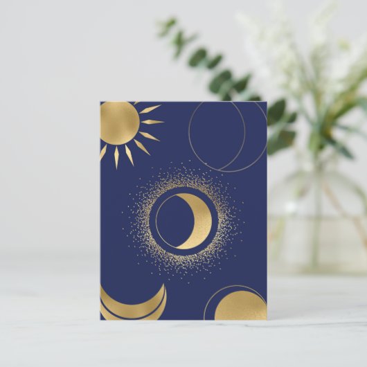 Kelestische gouden zonnesmafstanden paars blauw briefkaart (Staand voorkant)