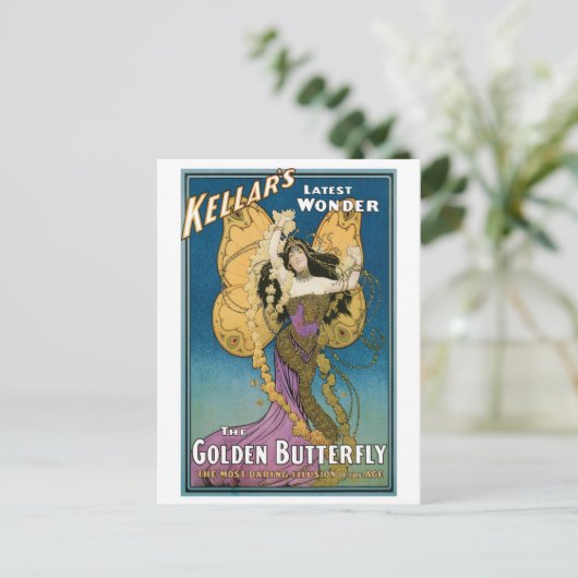 Kellar ~ Golden Butterfly  Magic Act Briefkaart (Staand voorkant)