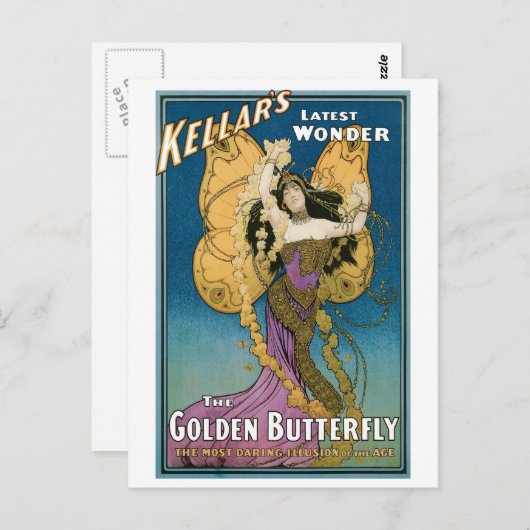 Kellar ~ Golden Butterfly  Magic Act Briefkaart (Voorkant / Achterkant)