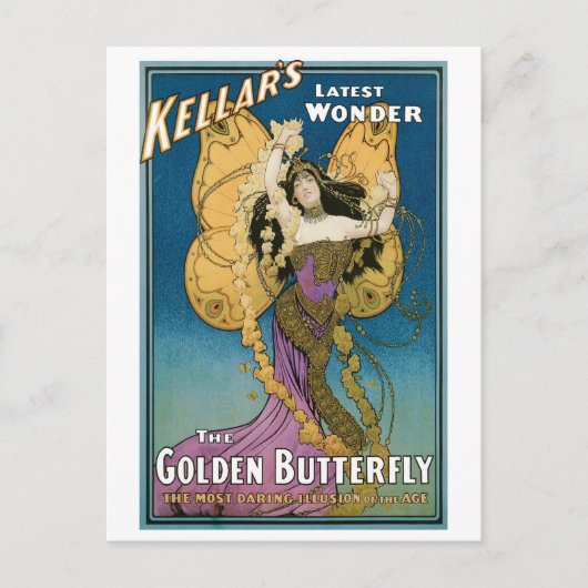 Kellar ~ Golden Butterfly  Magic Act Briefkaart (Voorkant)