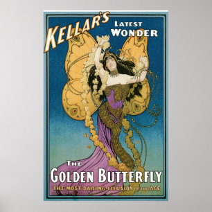 Kellar ~ Golden Butterfly  Magic Act Poster