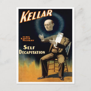 Kellar voert zelfonthoofding uit, 1897 briefkaart