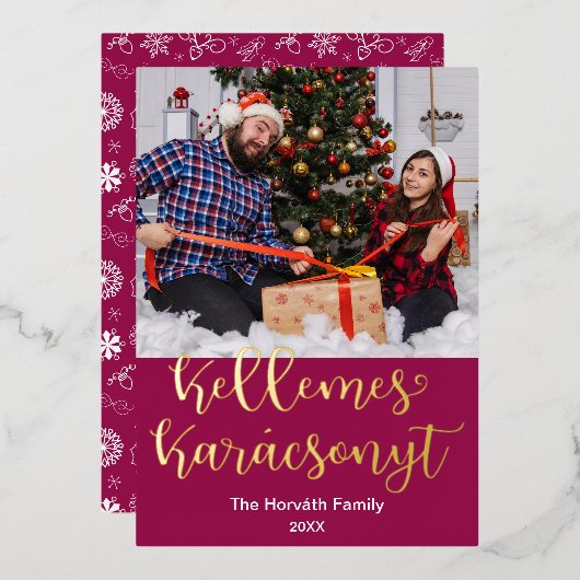 Kellemes Karácsonyt, Hongaarse kerst van kerst Folie Feestdagenkaart (Voorkant / Achterkant)