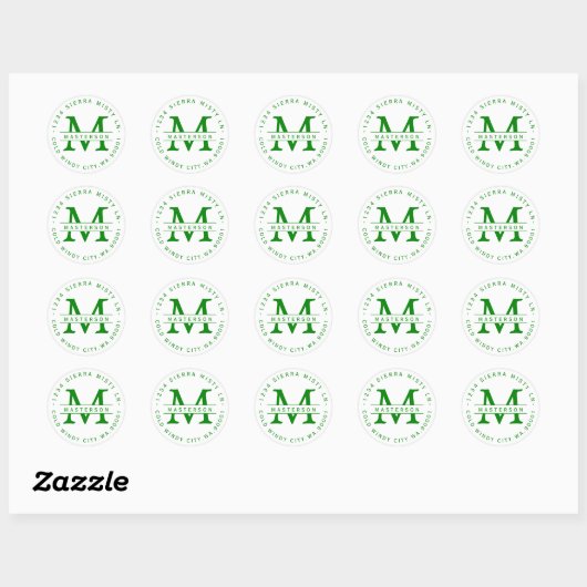 Kelley Green Monogram Circle Retouradreslabel Ronde Sticker (Vel)