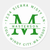 Kelley Green Monogram Circle Retouradreslabel Ronde Sticker (Voorkant)