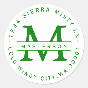 Kelley Green Monogram Circle Retouradreslabel Ronde Sticker