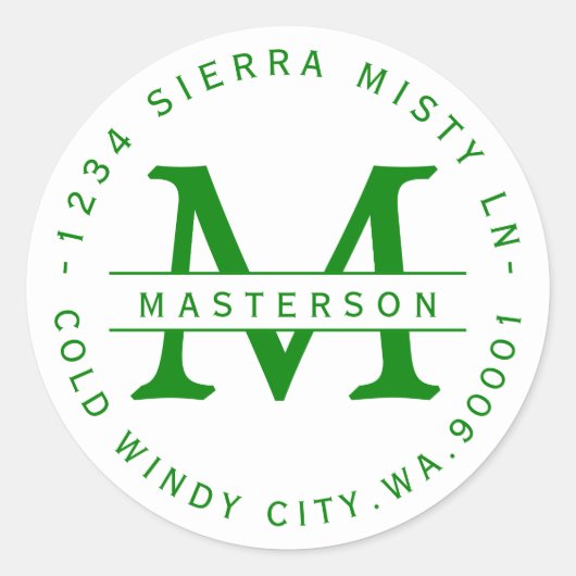 Kelley Green Monogram Circle Retouradreslabel Ronde Sticker (Voorkant)