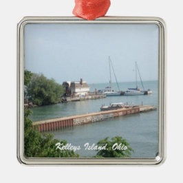 Kelleys Island, Ohio Boat Foto met kerstfeest Metalen Ornament
