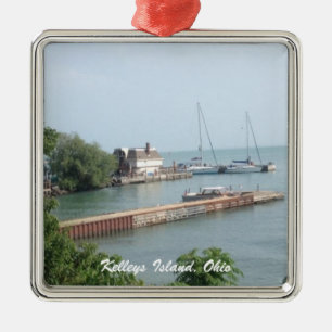 Kelleys Island, Ohio Boat Foto met kerstfeest Metalen Ornament