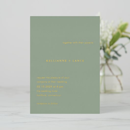 Kellianne Sage Green Modern Wedding Folie Uitnodiging (Staand Voorkant)
